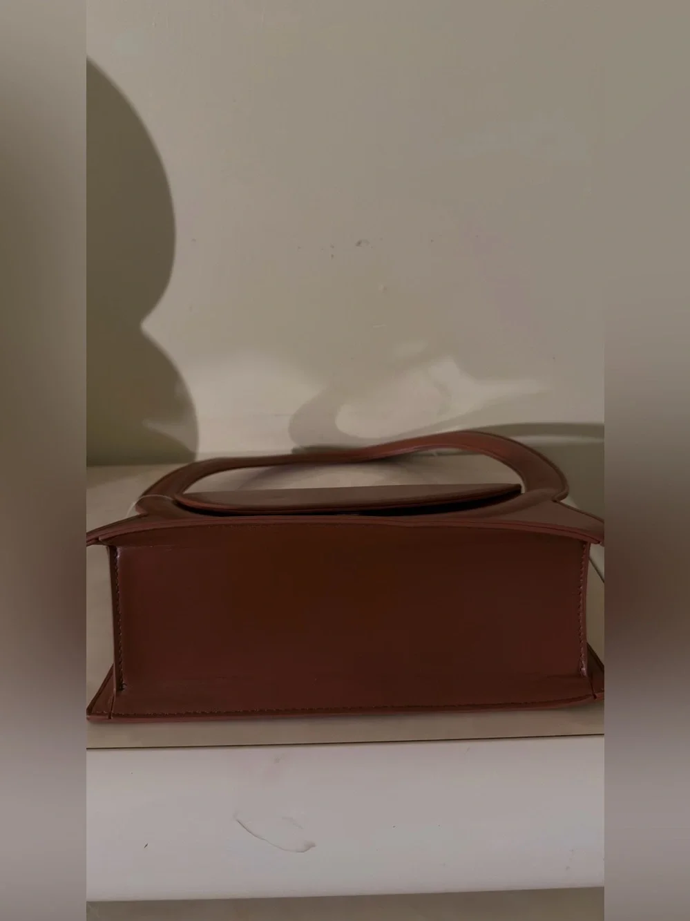 Women's Tan Circular Handle Leather Handbag